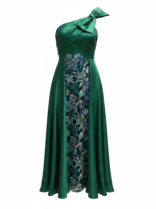 TS Couture Dresses & Skirts - NWT One-Shoulder Emerald Green Evening Gown with Embroidered Panel By TS Conture